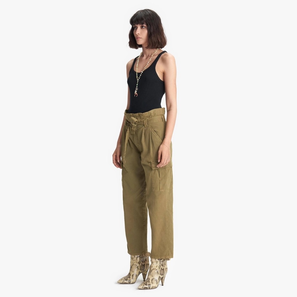 Mother The Greaser Paperbag Pleated Cargo Ankle Olive Drab Sz 24 Baggy Oversized